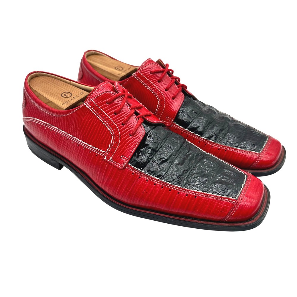 VINTAGE VIBE Red & Black Croc Lizard Print Giorgio Brutini Select Derby Shoes 9M